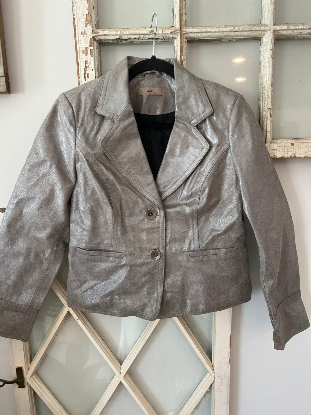 I.E. size medium gray leather blazer jacket
